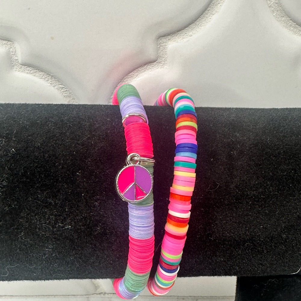 Colorful Beaded Bracelets with Peace Charm